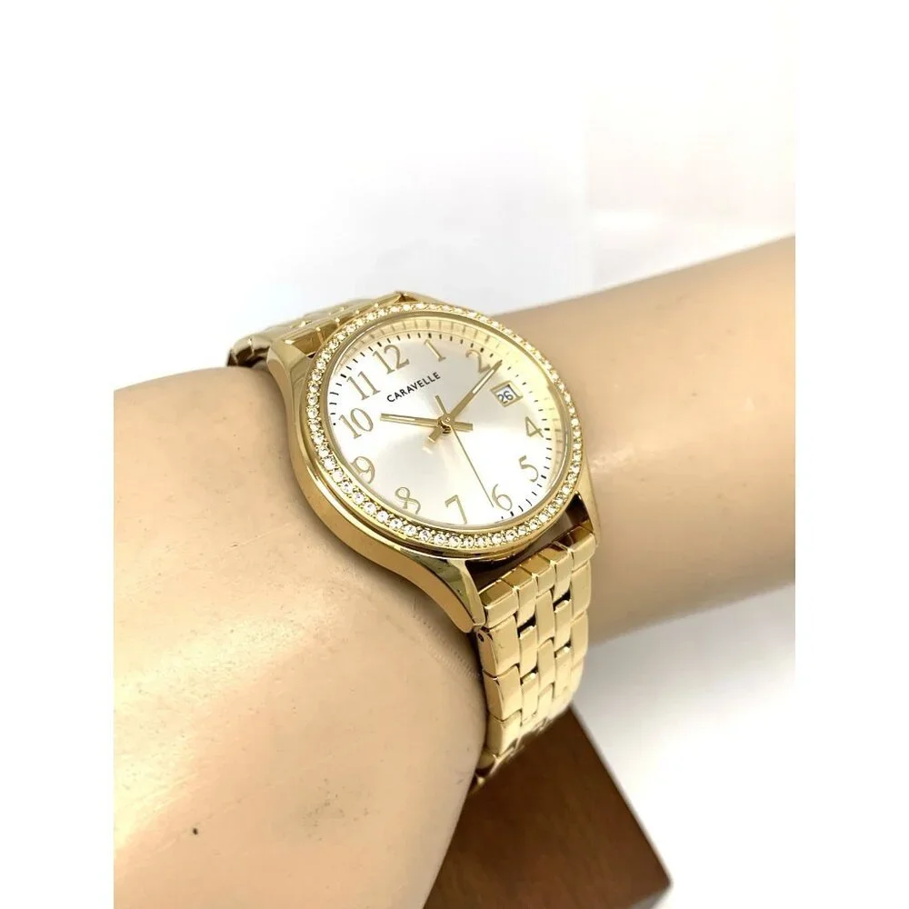 Caravelle By Bulova Women's Watch 44X101 Quartz Silver Dial Gold Steel 32mm